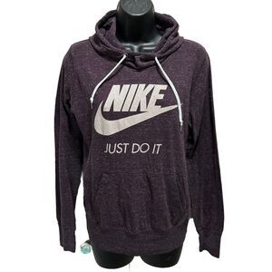 Nike Just Do‎ It Sweatshirt Hoodie Unisex Youth Plum Size L Logo Graphic Print